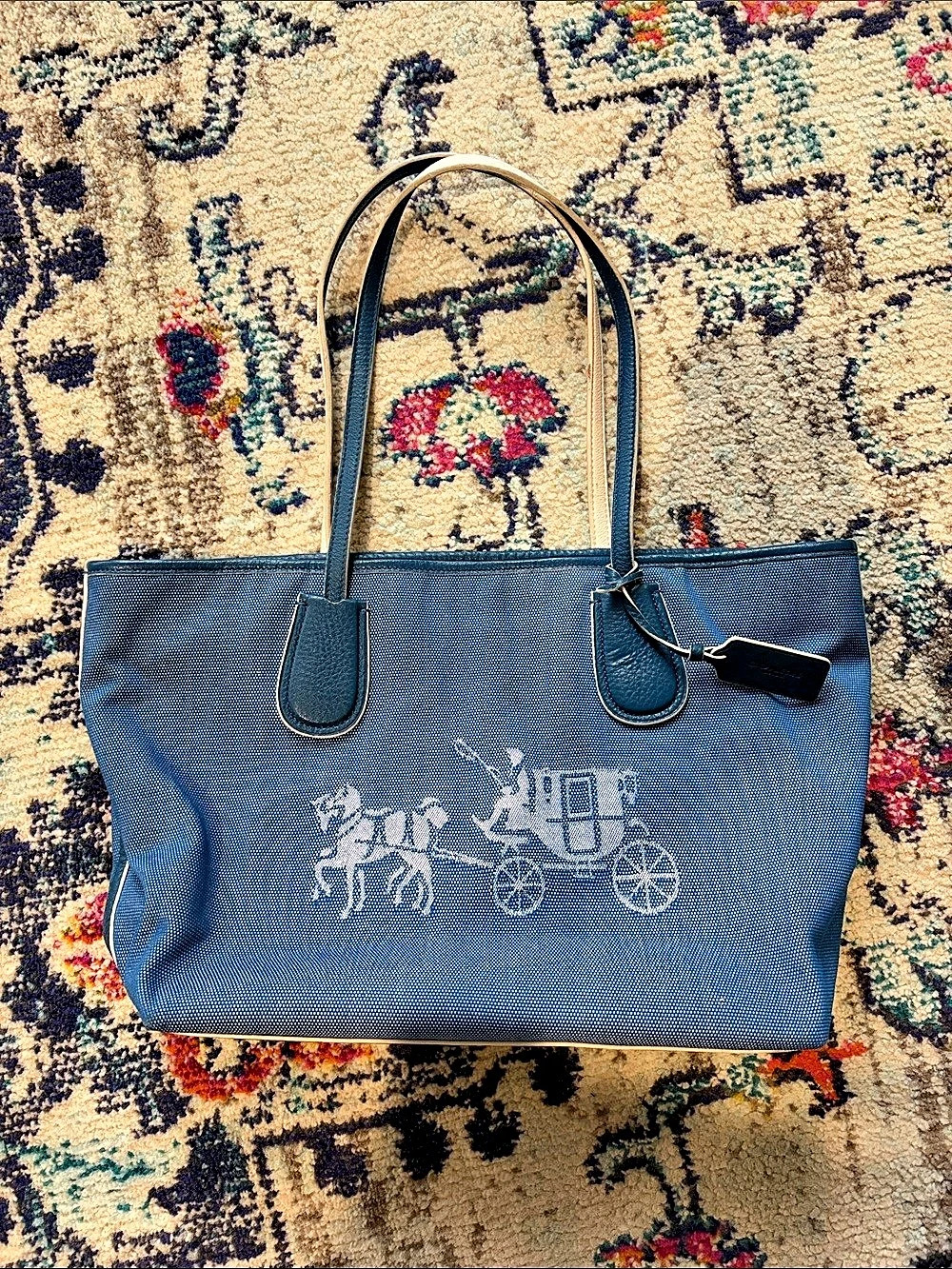 Coach Horse and Carriage Field Tote Blue Tote Bag